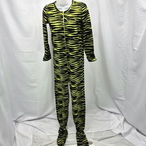 NWOT Rue21 Neon Green Tiger Stripe Zip-Up Catsuit Fleece PJ Footed XS